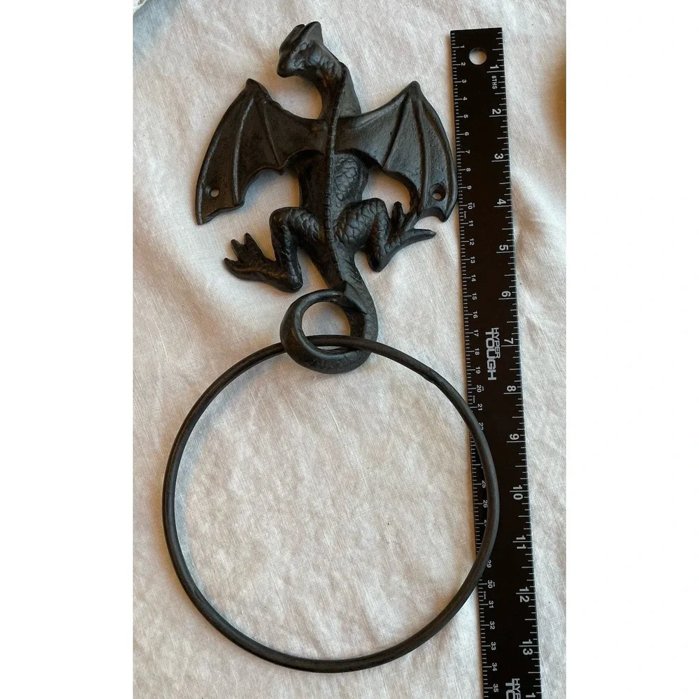 Medieval Dragon Towel Ring Cast Iron Wall Mounted Gothic Fantasy Home Decor New